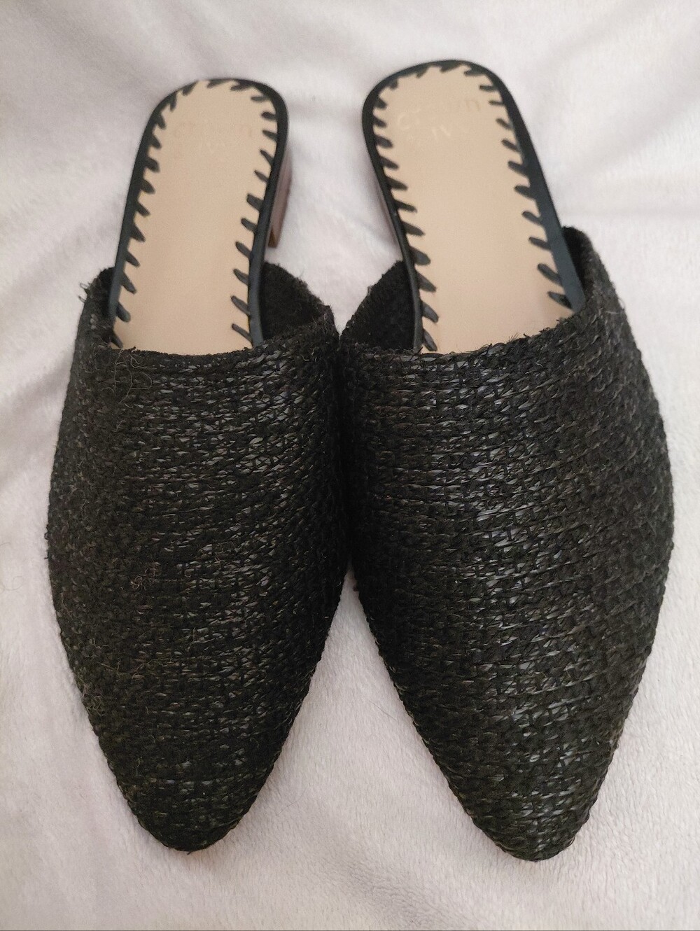 crown & ivy Black Woven Pointed-Toe Mules